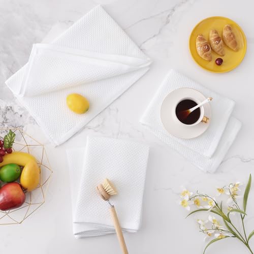 100% Cotton Oversized Waffle Weave Kitchen Towels 4 (White / 20 X 28 - 4 Pack)