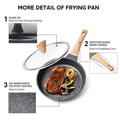 Non Stick Frying Pan Set (6 PCS - Gray 8inch&9.5inch&11inch with lid)