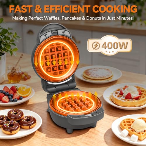 4 in 1 Mini Waffle Maker with Removable Plates (Graphite)