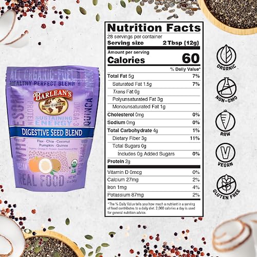 Organic Digestive Seed Blend Fiber Supplement with Whole Chia (12 Ounce (Pack of 1))