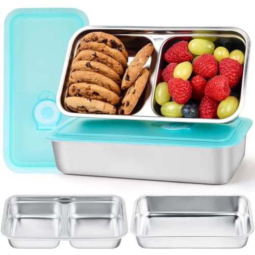 2 Pack Stainless Steel Food Containers with Lids (2PCS-BLUE)
