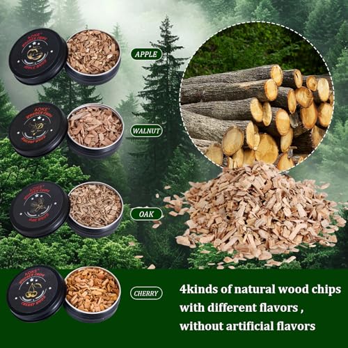 Cocktail Smoker Kit AOKE Metallic Whiskey Smoker Kit with 4 Flavors Wood Chips for Whiskey and Bourbon Old Fashioned Smoker Kit for Enhancing Drink Flavors Whiskey Gifts for Men Father's Day (Silver)