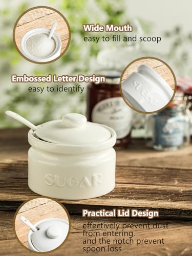 10oz Ceramic Sugar Bowl with Lid and Spoon for Coffee Bar (White / Classic)