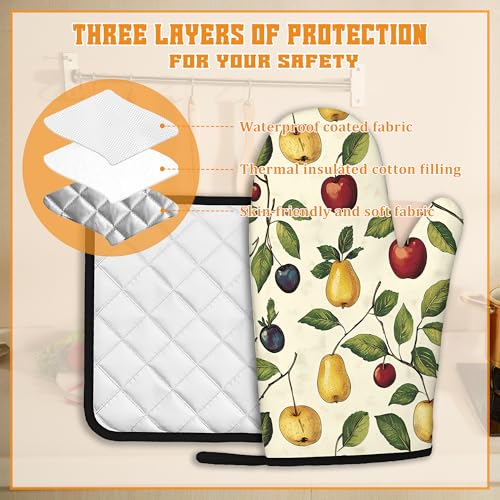Retro Fruit Oven Mitts and Pot Holders Set (Retro Fruit Cherry)