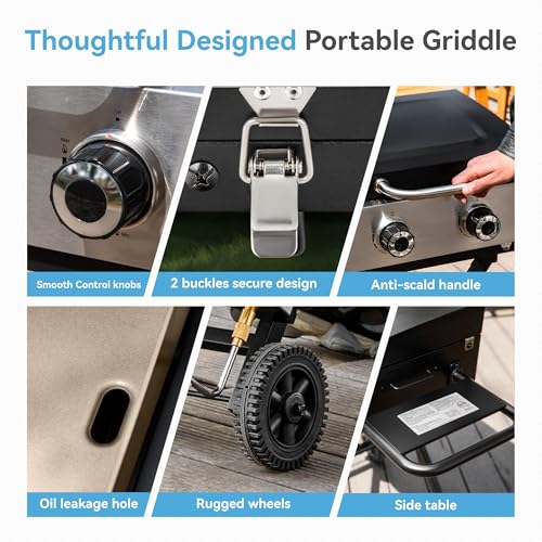 2 Burner BBQ Propane Gas Griddle with Collapsible Stand for Outdoor Cooking (Portable Griddle)