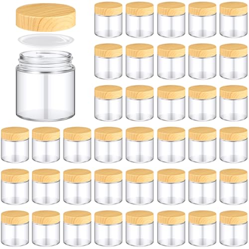 36 Pcs 4 oz Glass Jars with Lids Empty Small Glass Containers and Inner Liners Reusable Cosmetic Jars Round Airtight Bottles with Plastic Woodgrain Lids for Travel (Classic Wood Grain / 4 oz)