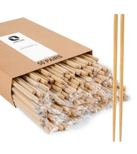 50 Pairs Chopsticks Disposable Reusable 9.5" Individually Wrapped Bulk Premium Quality (Style 1)