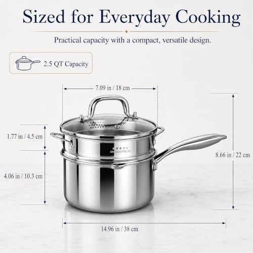 Tri Ply Stainless Steel Pot with Steamer (2.5 Quarts)