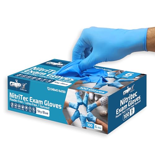 Heavy Duty 6 Mil Blue Nitrile Gloves Disposable Latex & Powder Free (100 Count / X-Small)