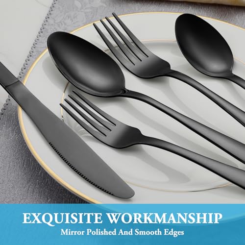 60 Pcs Black Silverware Set (Black)