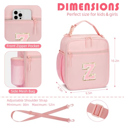 Lunch Box Kids Large Initial Insulated Lunch Bag for Girls (Pink / Z)