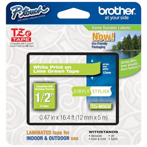 Genuine P Touch TZE (White on Lime Green / 12mm / Pack of 1)