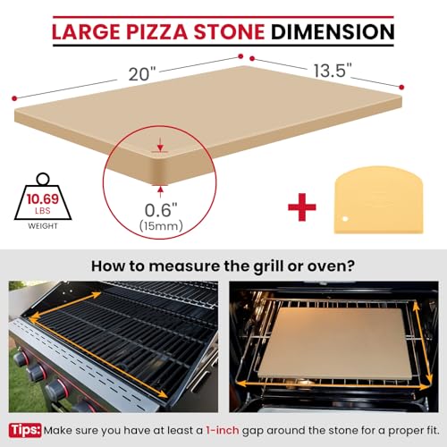 20 x 13.5 Inch Extra Large Pizza Stone for Oven and Grill (20" x 13.5" Rectangular)