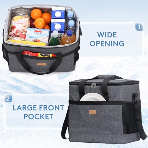 Cooler Bag 60 Cans Collapsible and Insulated Large Lunch Bag Leakproof Soft Cooler Portable for Camping (60-Can(40L) / Dark Gray)