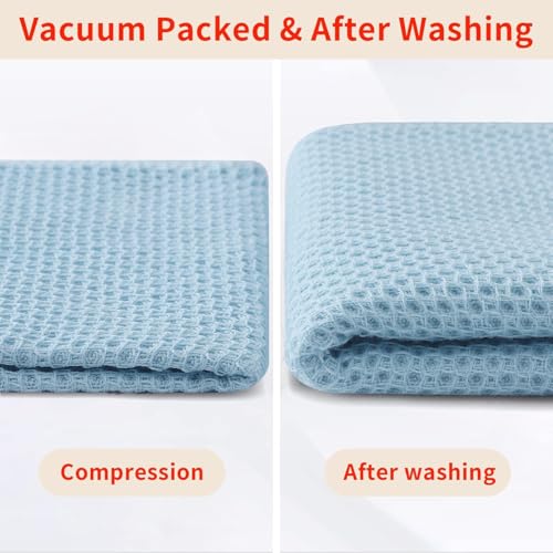 100% Cotton Waffle Weave Kitchen Dish Cloths 8 (Sky Blue / 12 X 12 - 8 Pack)