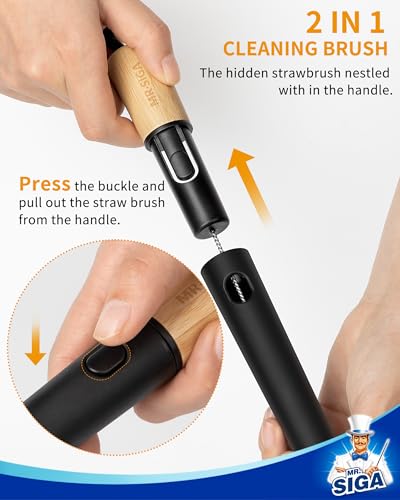 Water Bottle Brush and Straw Cleaner Brush with Long Handle (Black)