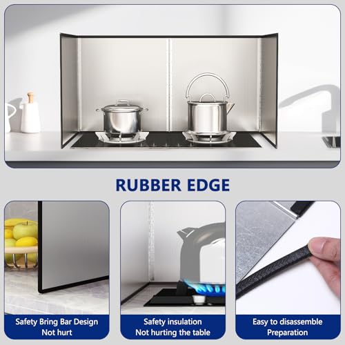2 Pieces 2 Sided Grease Splatter Guard Foldable Splatter Guard for Stove Stainless Steel Oil Splatter Screens Backsplash for Wall Gas Range Frying Pan Camping (11.8×15.7inches)