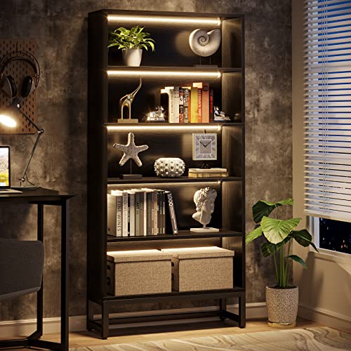 Tall Bookcase Black Bookshelf (Black)