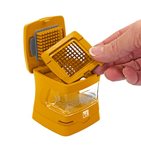 Garlic-A-Peel Garlic Press, Crusher, Cutter, Mincer, and Storage Container - Includes Silicone Garlic Peeler - Easy to Clean - Stainless Steel Blades – (Honey), standard (2.5 x 2.5 x 2.8 / Honey)