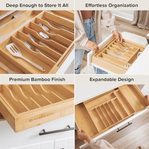 Silverware & Utensil Drawer Organizer (Natural Bamboo / From 18" to 33" Wide)