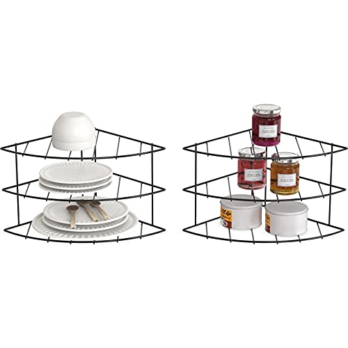 3 Tier Counter & Cabinet Corner Shelf Organizer (Black / 2 Pack)