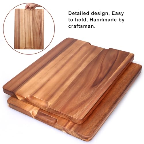 Acacia Wood Cutting Boards for Kitchen Wooden Chopping Board with Handle (Acacia Wood / 15"L x 11"W)