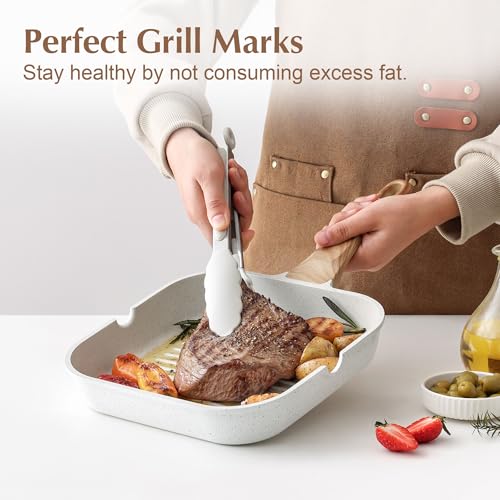 Nonstick Ceramic Grill Pan for Stove Tops (White Ceramic / 9.5 Inch)