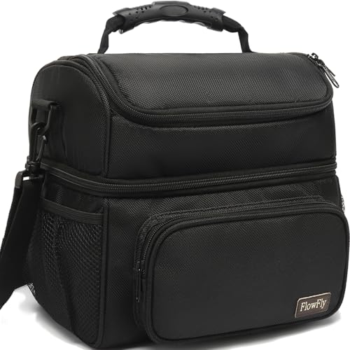 Double Layer Cooler Insulated Lunch Bag Adult Lunch Box Large Tote Bag for Men (Black)