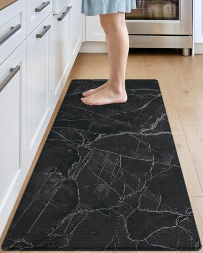 Kitchen Floor Mats Cushioned Anti Fatigue (Black Marble / 59"L x 23"W x 0.4"Th)