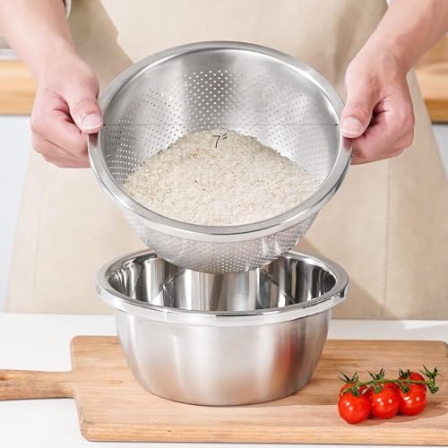 304 Stainless Steel Colander 2QT Microporous Colander & Mixing Bowl for Kitchen Cooking (2QT)