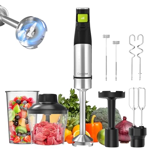 7-in-1 Immersion Blender Handheld Max 1100W, Trigger Speed Control (7 IN 1 / Black + Stainless Steel Silver)