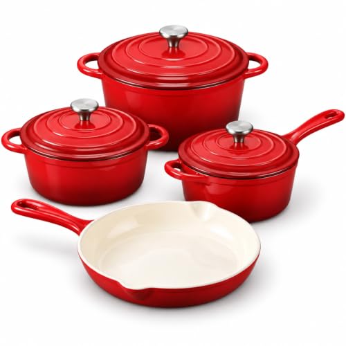 Enameled Cast Iron Cookware Set (Red)