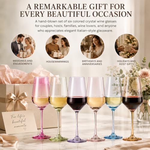 Colored Crystal Wine Glass Set of 6 (Multicolor)