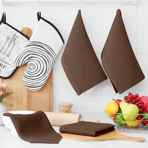 100% Cotton Waffle Weave Kitchen Dish Cloths 8 (Coffee / 12 X 12 - 8 Pack)