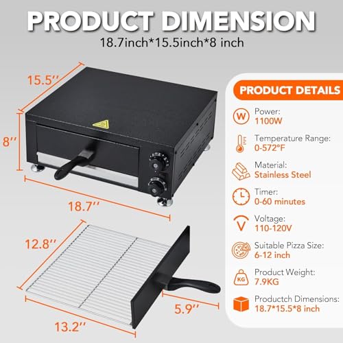 Commercial Electric Pizza Oven 12 in 1100W Sealed Stainless Steel Countertop Pizza Maker with Timer for Restaurant (12 inch Sealed)