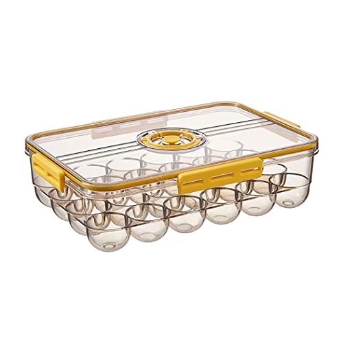 Egg Holder for Fridge 24 Container With Lids for Timer (large 24pcs / yellow 1 pack)