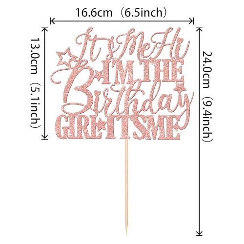 1 PCS It's Me Hi I'm the Birthday Girl It's Me Cake Topper Glitter Music Singer Cake Pick for Funny Hip Hop Singer Girls Birthday Party Cake Decorations Supplies Rose Gold (Design 1 Rose Gold)