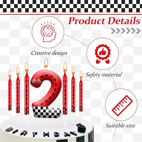 13PCS Racing Car Theme Birthday Candle Set with Checkered Flag Design (Black+White+Red / 2)