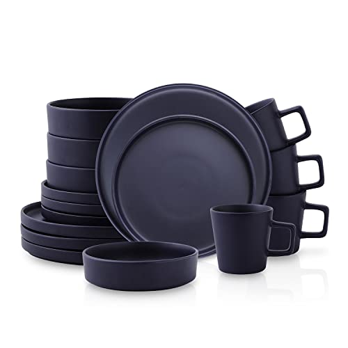 Cleo Modern Stoneware 16 (Dinnerware Set / Service For 4 / Dark Blue)