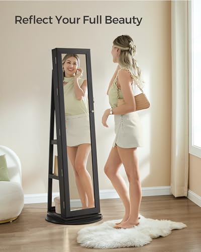 360° Swivel Jewelry Cabinet (Black / Framed Mirror, Classic)