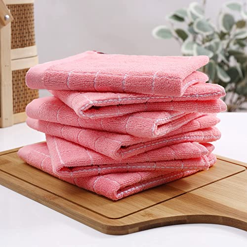 100% Cotton Terry Kitchen Dish Cloths (Pink / 12 X 12 - 12 Pack)
