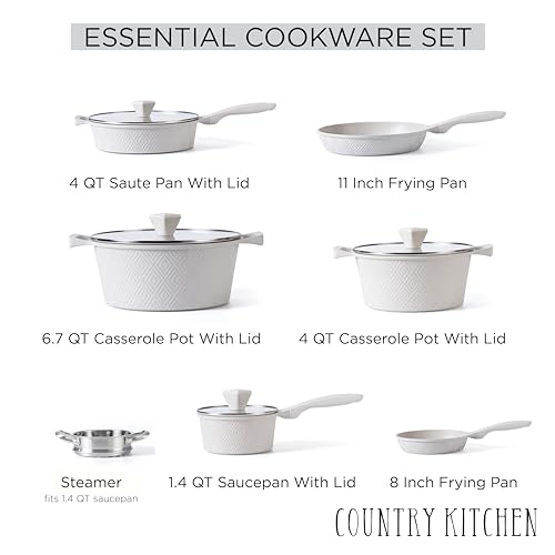 Non Stick Cast Aluminum Cookware Set (Cream Rhombus / 11 Pc.)