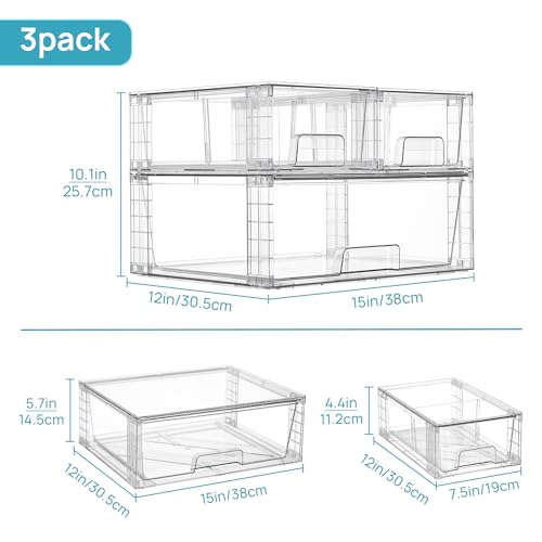 Clear Stackable Storage Drawers (1 Wide+2 Small)
