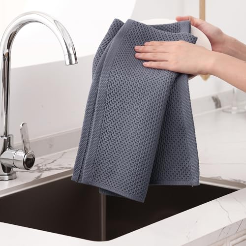 100% Cotton Oversized Waffle Weave Kitchen Towels 6 (Dark Grey / 20 X 28 - 6 Pack)