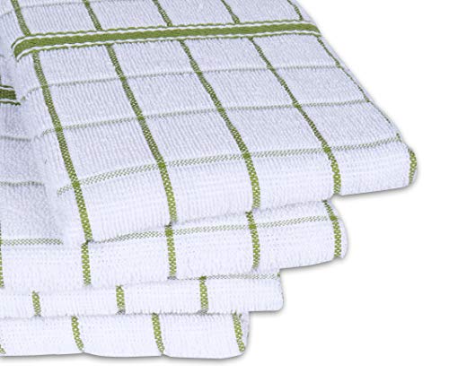 Terry Cotton Kitchen Towels 4 (Green / 18 x 28 Inches - Set of 4)