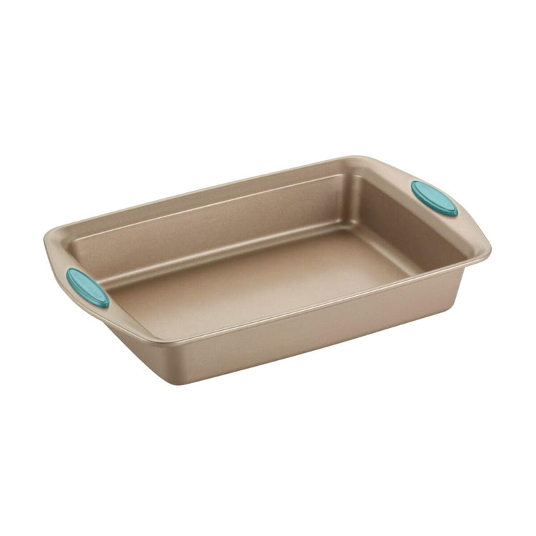 Cucina Bakeware Set Includes Nonstick Bread Baking Cookie Sheet and Cake Pans (5 Piece / Latte Brown with Agave Blue Grips)