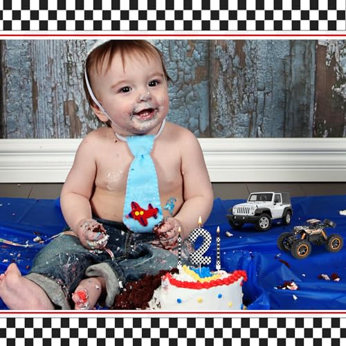 13 Pcs Racing Cars Themed Birthday Candles Black and White Race Number 2 Checkered Candle Cake Topper for Racing Car Party Decoration Supplies (Black+White / 2)