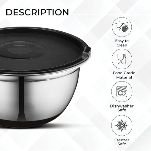 Premium Brushed Stainless Steel Mixing Bowls Sets (9 pc (0.25 qt, 1 qt, 1.5 qt, 3 qt, 5 qt))