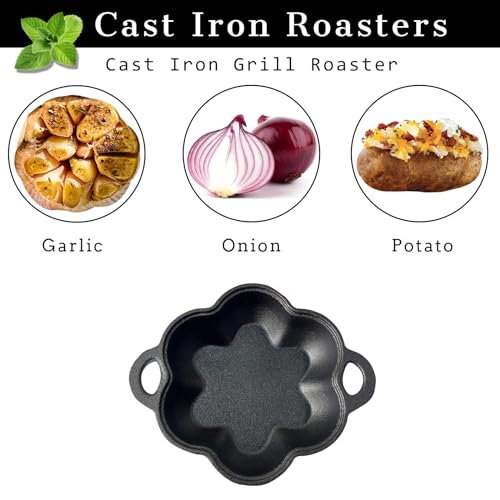 Pre Seasoned Cast Iron Smoker Box & Garlic Roaster with Airflow Lid (A-Black)