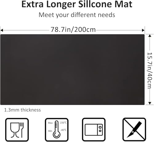 Large Silicone Heat Resistant Mat (78.7"L x 15.7"W / Black)